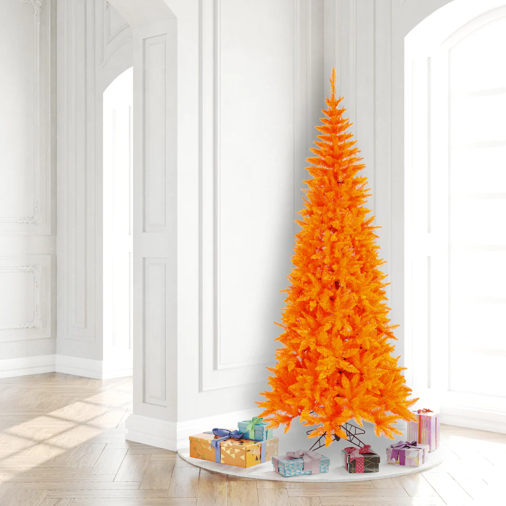 7'6"Hx40"W Slim Fir Artificial Christmas Tree, Unlit -Orange - Image 4