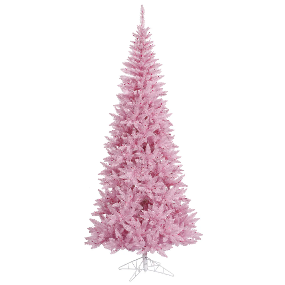 7'6"Hx40"W Slim Fir Artificial Christmas Tree, Unlit -Pink