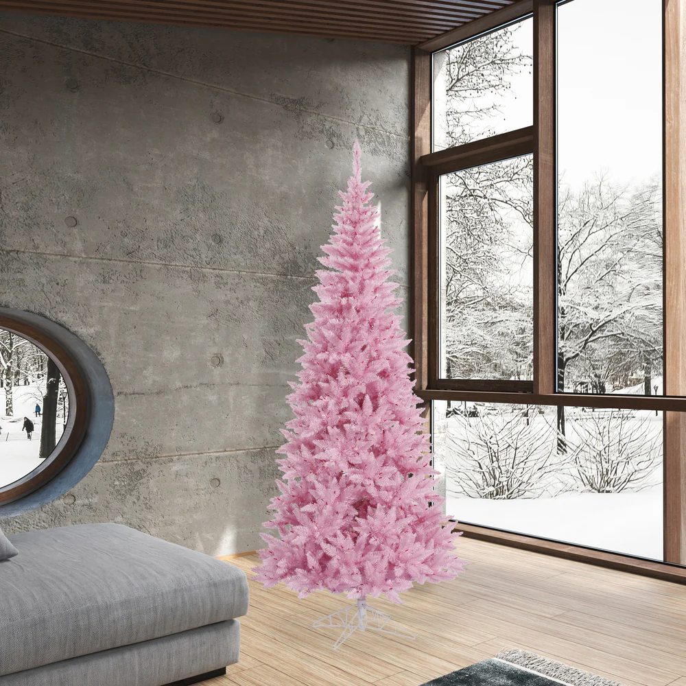 7'6"Hx40"W Slim Fir Artificial Christmas Tree, Unlit -Pink - Image 4