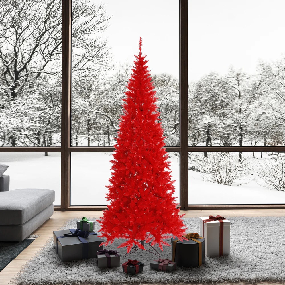 7'6"Hx40"W Slim Fir Artificial Christmas Tree, Unlit -Red - Image 4