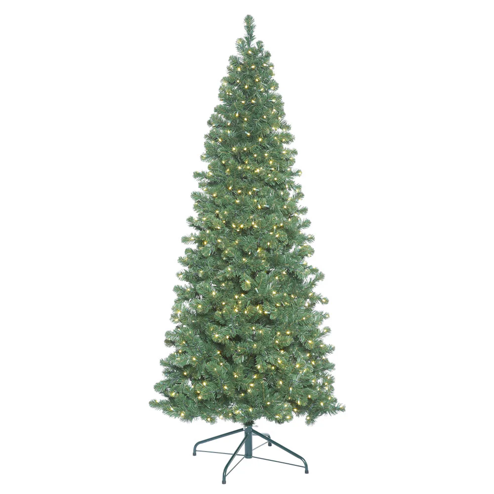 7'6"Hx40"W Slim Oregon Fir Artificial Christmas Tree, LED Pre-Lit -Green