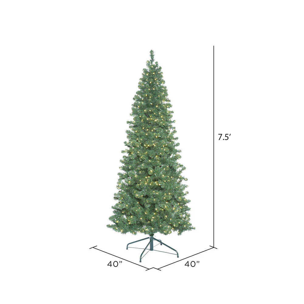 7'6"Hx40"W Slim Oregon Fir Artificial Christmas Tree, LED Pre-Lit -Green - Image 3