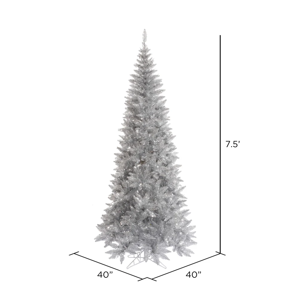 7'6"Hx40"W Tinsel Slim Fir Artificial Christmas Tree, Unlit -Silver - Image 2
