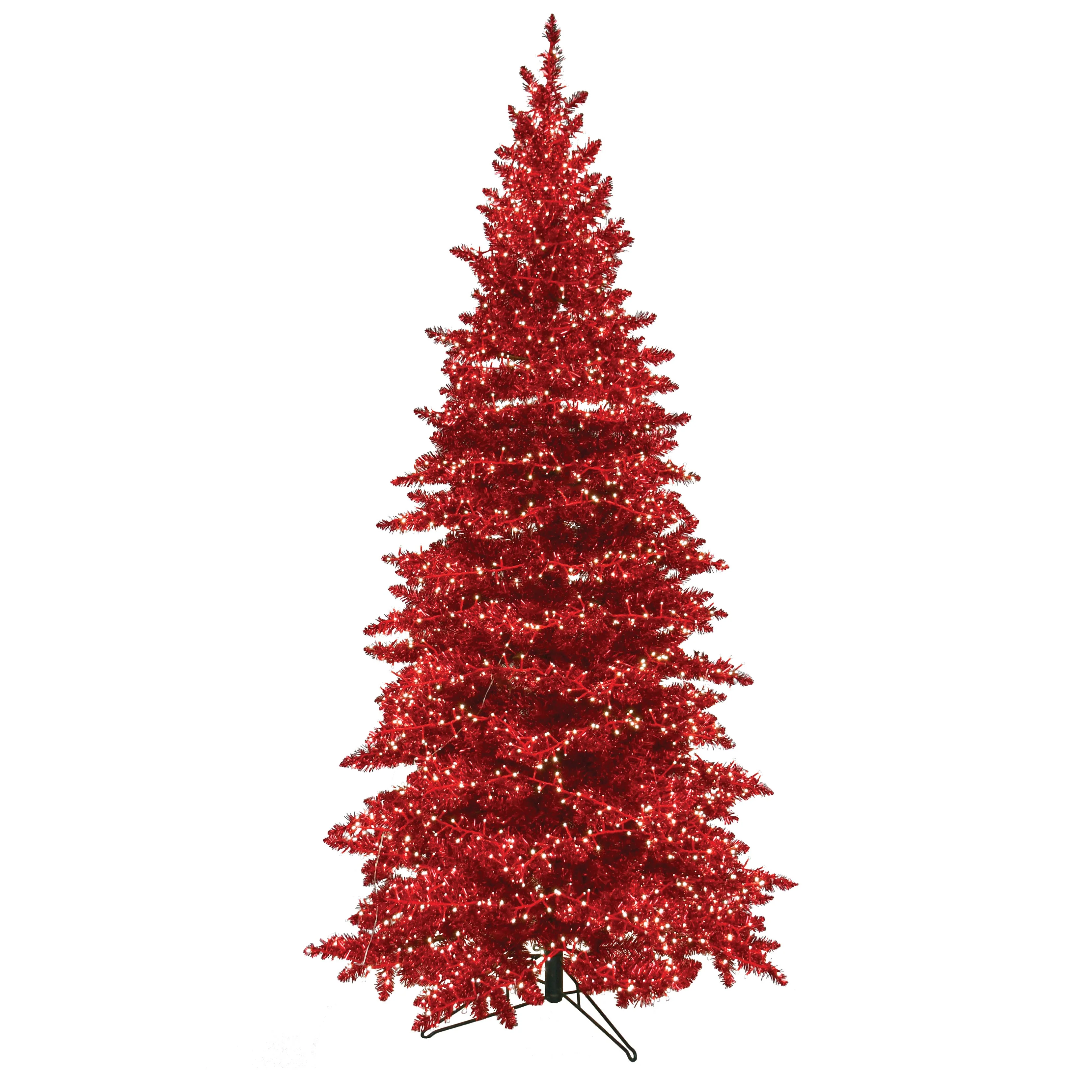 7'6"Hx42"W Tinsel Sparkling Artificial Christmas Tree, Micro LED Pre-Lit (Cool White) -Red