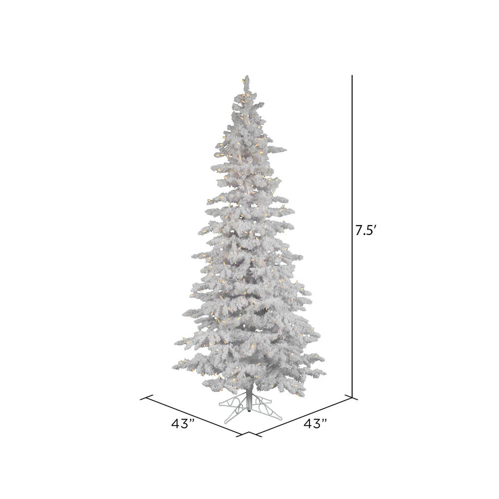 7'6"Hx43"W Flocked Slim White Spruce Artificial Christmas Tree, LED Pre-Lit -White - Image 3