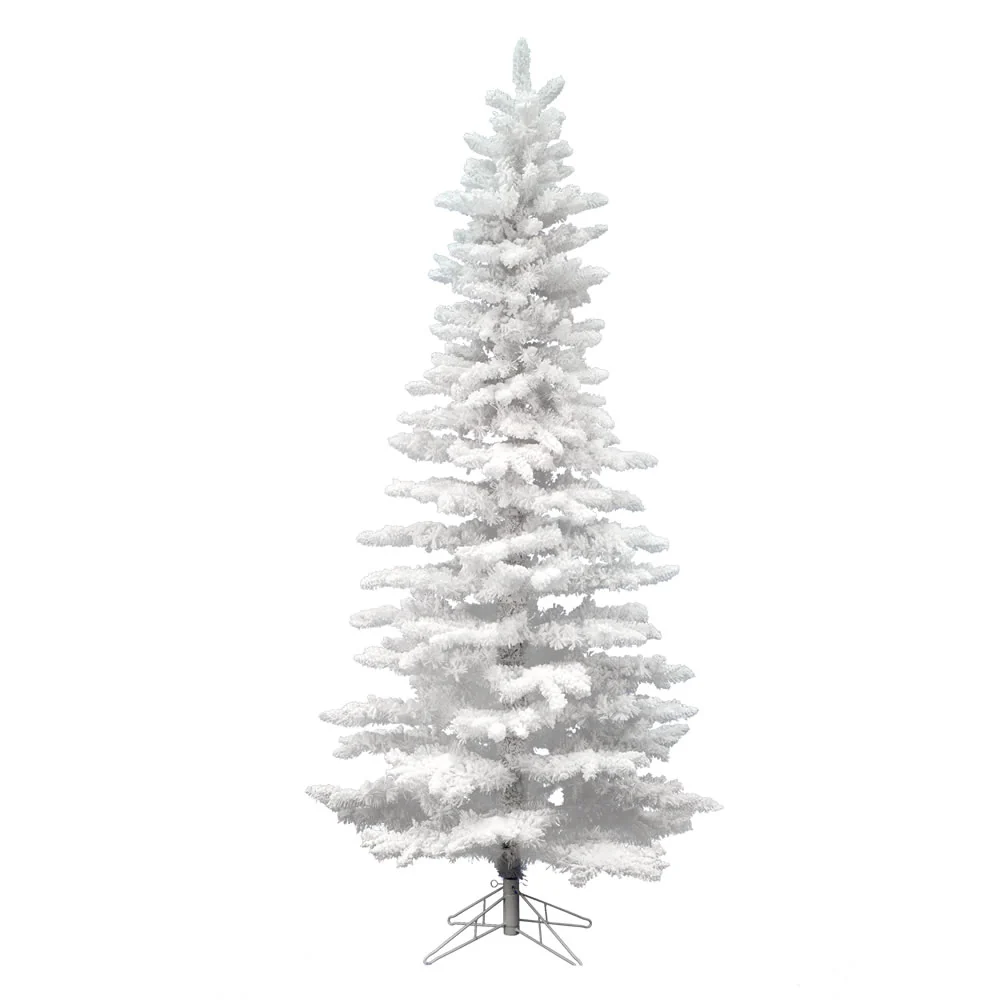 7'6"Hx43"W Flocked Slim White Spruce Artificial Christmas Tree, Unlit -White