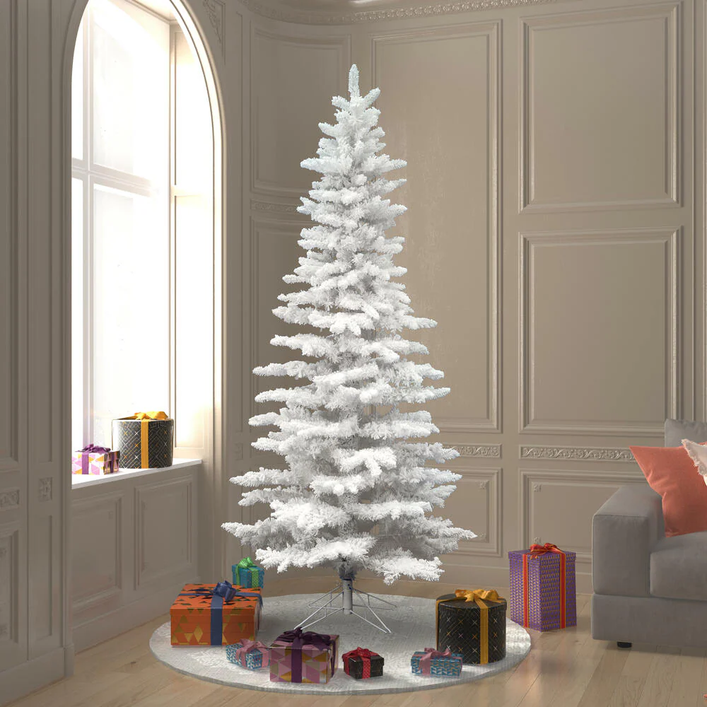 7'6"Hx43"W Flocked Slim White Spruce Artificial Christmas Tree, Unlit -White - Image 5
