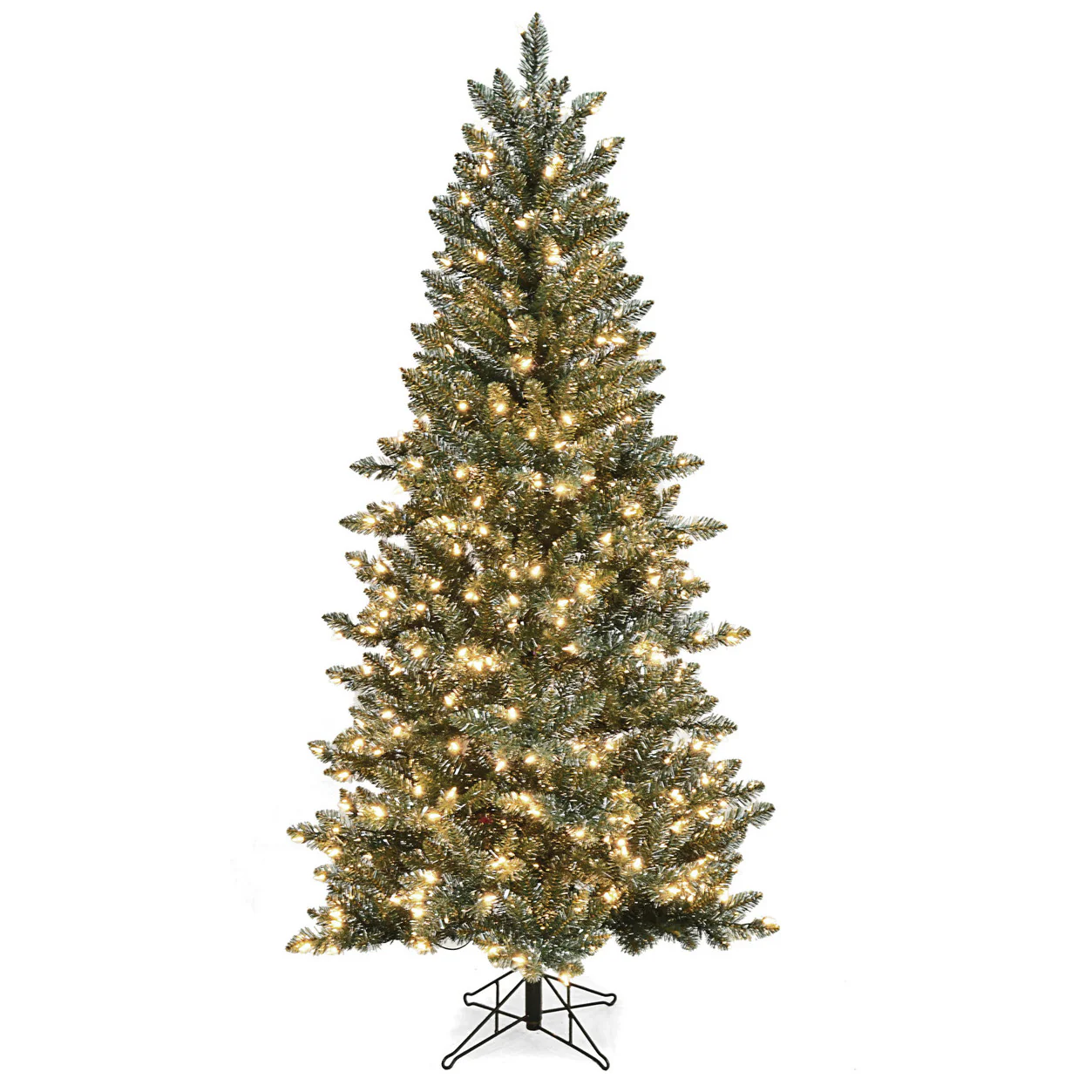 7'6"Hx44"W Tinsel Vintage Artificial Christmas Tree, LED Pre-Lit -Green/Silver