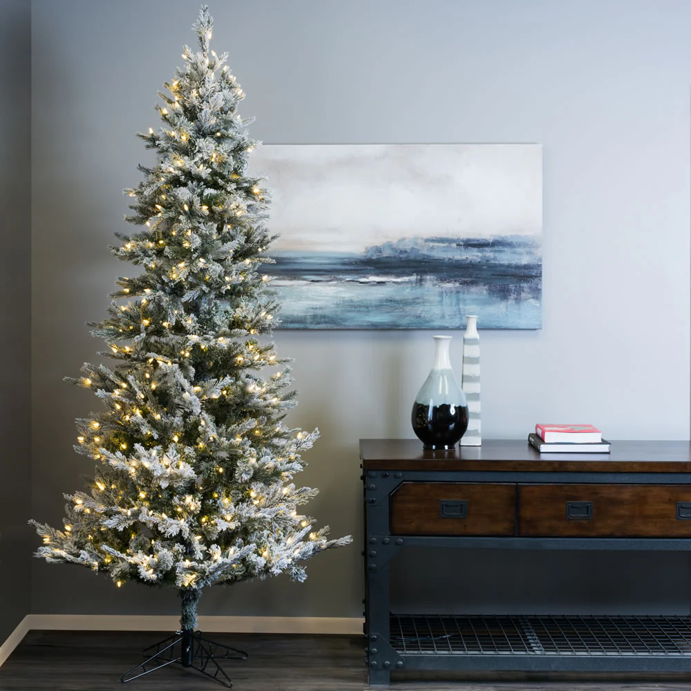 7'6"Hx45"W PE Flocked Slim Kiana Artificial Christmas Tree, LED Pre-Lit -White - Image 4