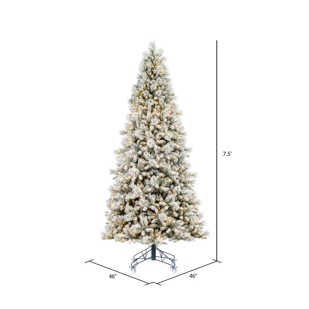 7'6"Hx46"W Flocked Jackson Pine Artificial Christmas Tree, LED Pre-Lit -White - Image 3