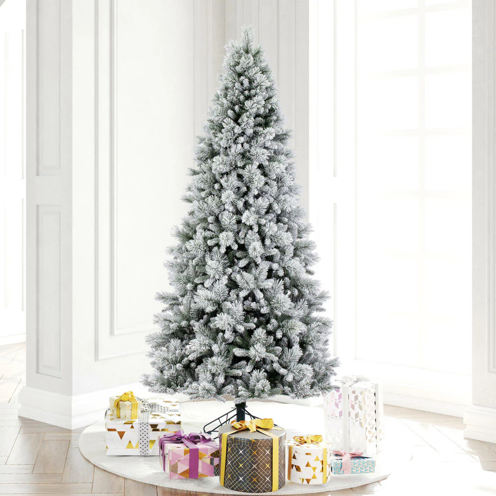7'6"Hx46"W Flocked Jackson Pine Artificial Christmas Tree, Unlit -White - Image 5