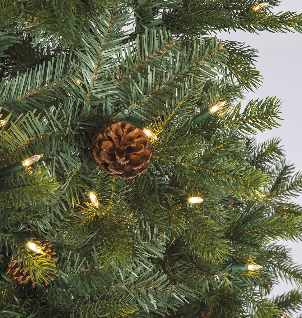 7'6"Hx46"W PE Mixed Needle Spruce & Pinecone Artificial Christmas Tree, LED Pre-Lit -Green/Brown - Image 3