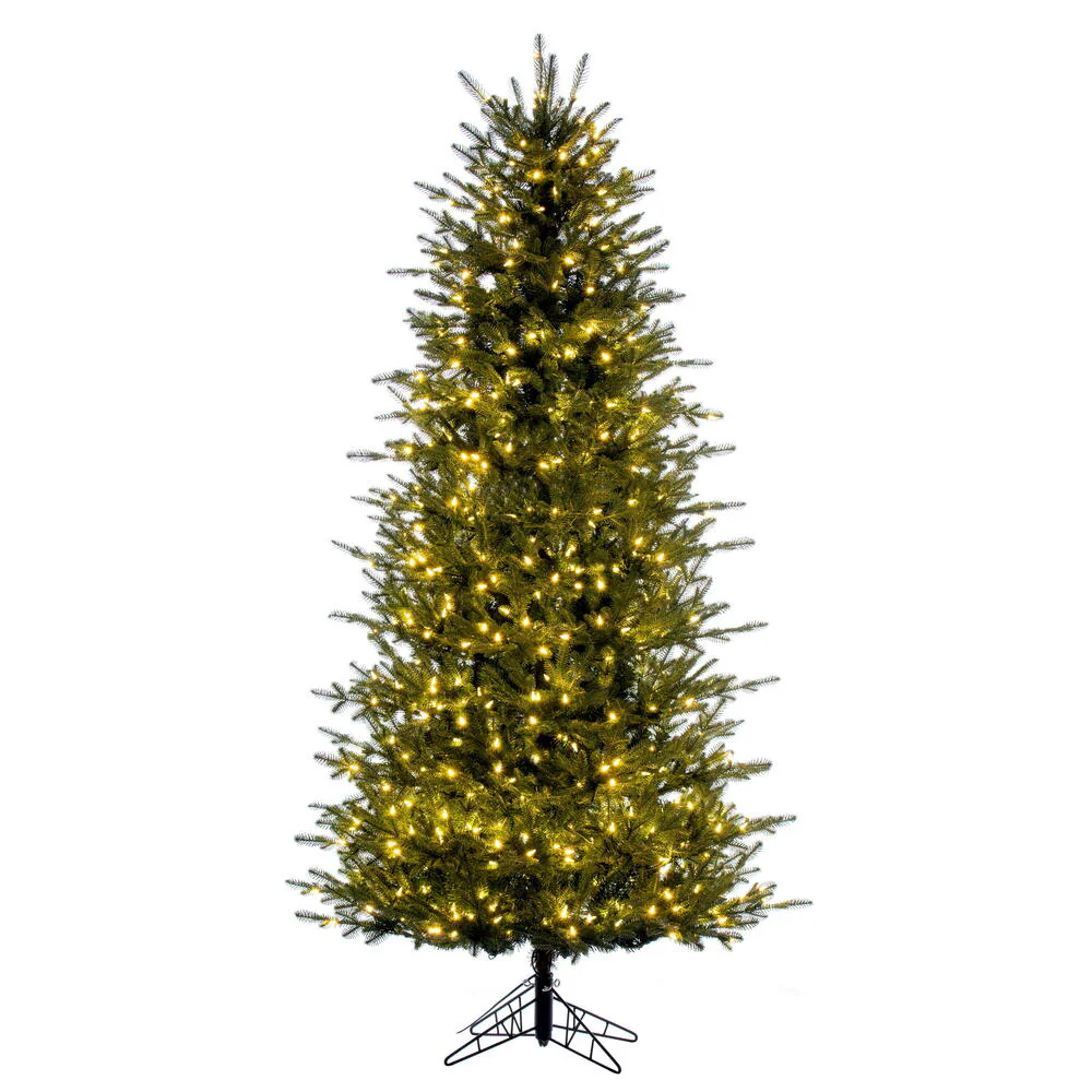 7'6"Hx46"W PE Slim Georgian Fraser Fir Artificial Christmas Tree, LED Pre-Lit -Green