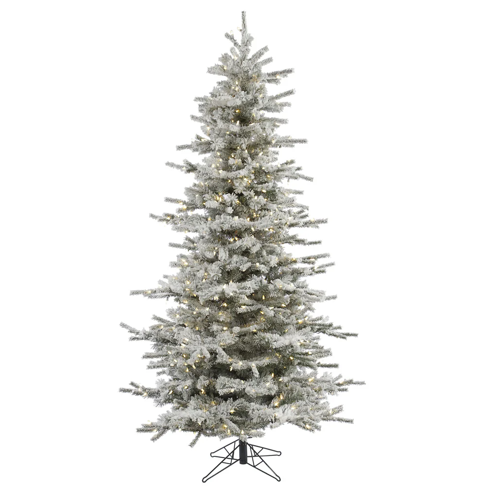 7'6"Hx48"W Flocked Sierra Artificial Christmas Tree, LED Pre-Lit -White/Green