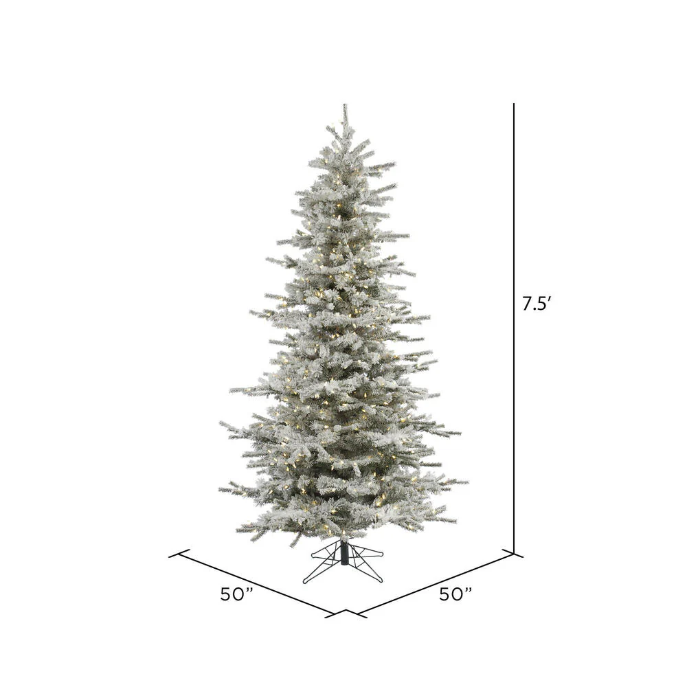 7'6"Hx48"W Flocked Sierra Artificial Christmas Tree, LED Pre-Lit -White/Green - Image 3