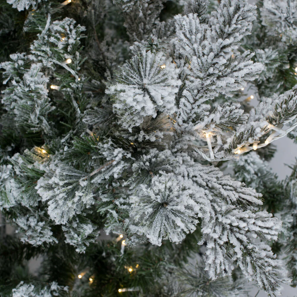 7'6"Hx48"W Flocked Sierra Artificial Christmas Tree, LED Pre-Lit -White/Green - Image 5