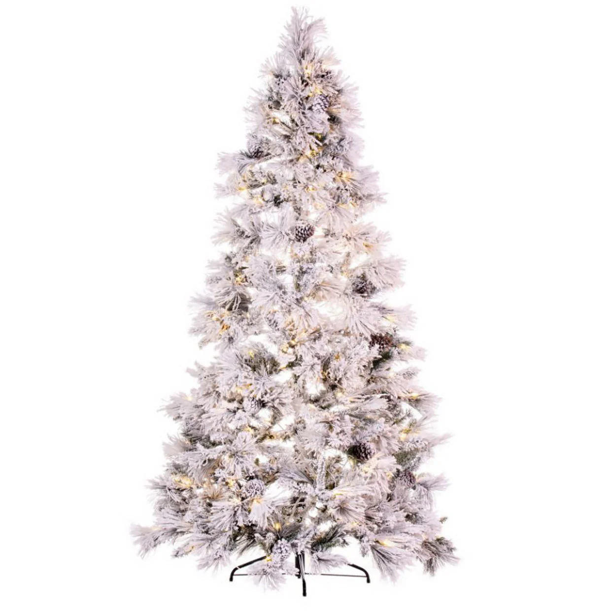 7'6"Hx48"W Half-Tree/Wall Heavy Flocked Bavarian & Pinecone Artificial Christmas Tree, Micro LED Pre-Lit -White/Green