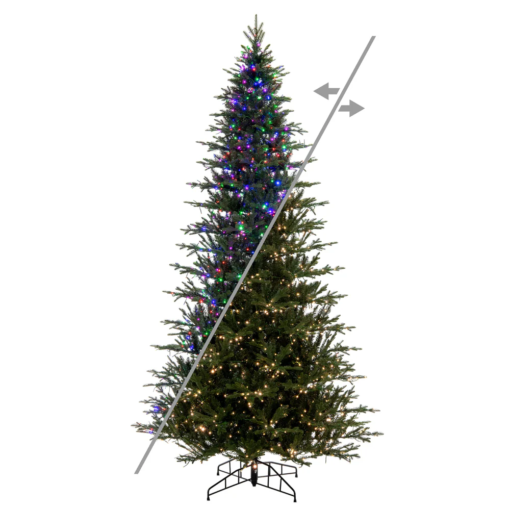 7'6"Hx48"W PE Slim Kamas Fraser Fir Artificial Christmas Tree, Micro LED Pre-Lit (Multi-Mode) -White/Green