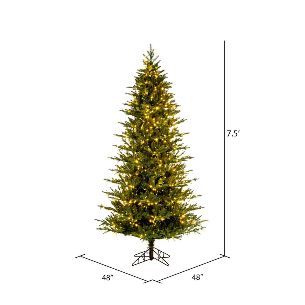 7'6"Hx48"W PE Slim Kamas Fraser Fir Artificial Christmas Tree, Micro LED Pre-Lit (Multi-Mode) -White/Green - Image 3