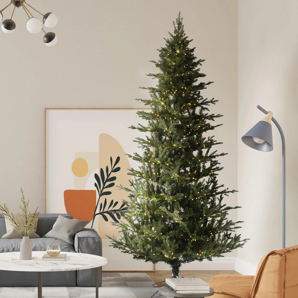 7'6"Hx48"W PE Slim Kamas Fraser Fir Artificial Christmas Tree, Micro LED Pre-Lit (Multi-Mode) -White/Green - Image 7