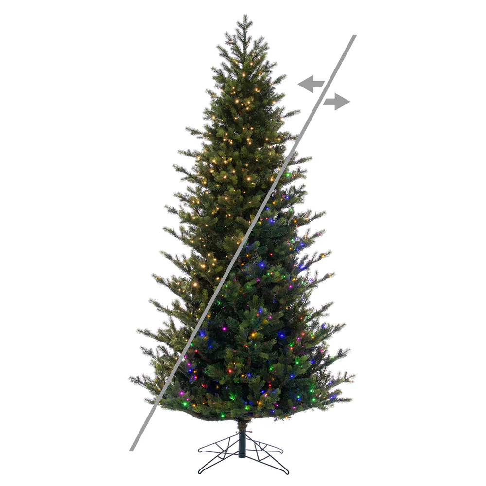 7'6"Hx48"W PE Slim Welch Fraser Artificial Christmas Tree, Micro LED Pre-Lit (Multi-Mode) -Green