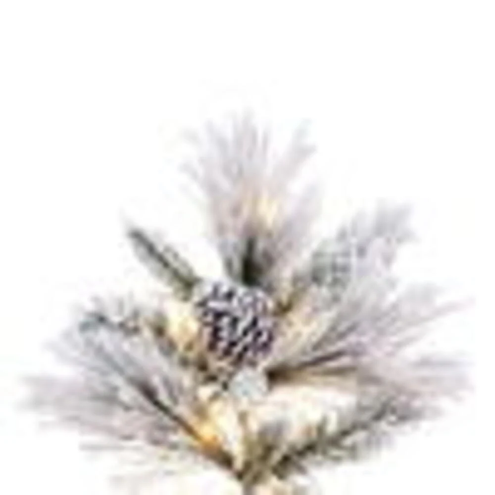 7'6"Hx49"W Flocked Slim Atka Pine Artificial Christmas Tree, Micro LED Pre-Lit (Multi-Mode) -White - Image 2