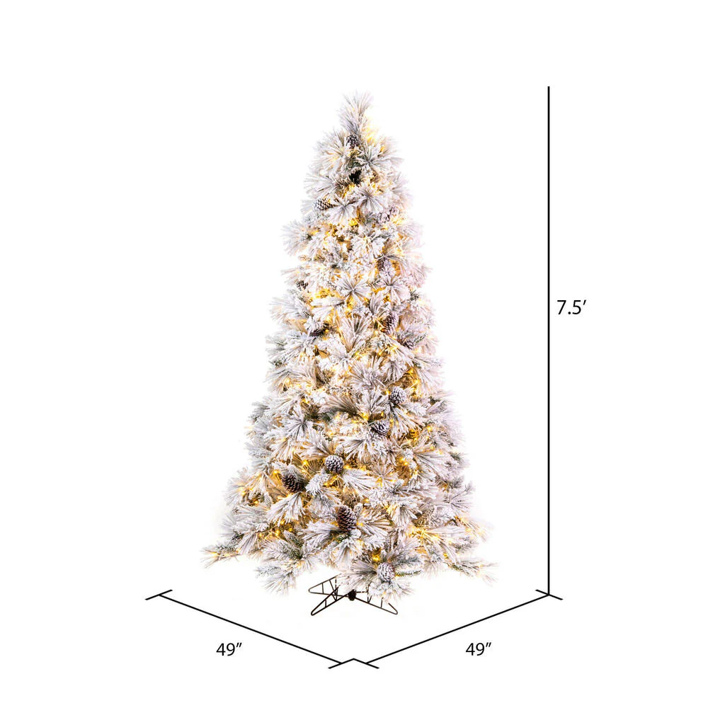 7'6"Hx49"W Flocked Slim Atka Pine Artificial Christmas Tree, Micro LED Pre-Lit (Multi-Mode) -White - Image 3