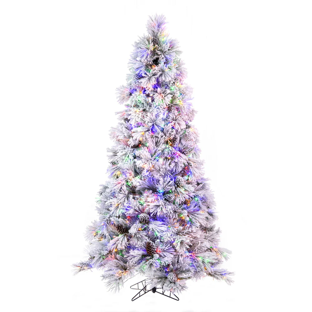 7'6"Hx49"W Flocked Slim Atka Pine Artificial Christmas Tree, Micro LED Pre-Lit (Multi-Mode) -White - Image 5