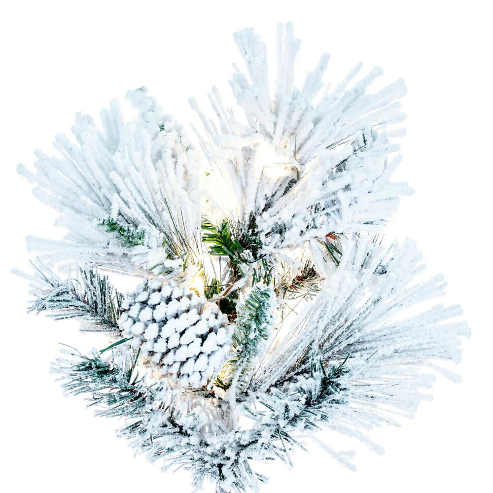7'6"Hx49"W Flocked Slim Atka Pine Artificial Christmas Tree, Micro LED Pre-Lit -White - Image 2