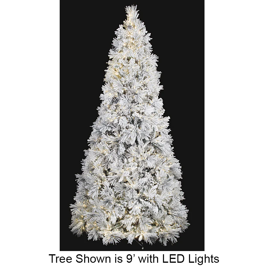 7'6"Hx49"W Medium Flocked Bavarian Pine Artificial Christmas Tree, Micro LED Pre-Lit -White/Green