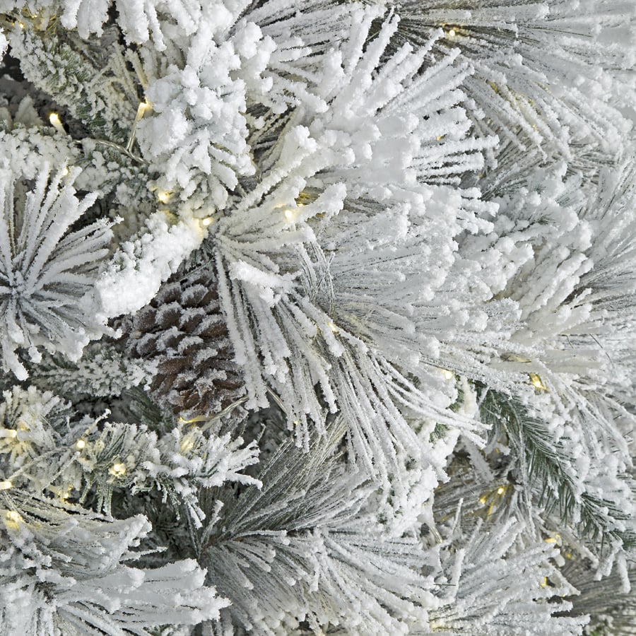 7'6"Hx49"W Medium Flocked Bavarian Pine Artificial Christmas Tree, Micro LED Pre-Lit -White/Green - Image 2