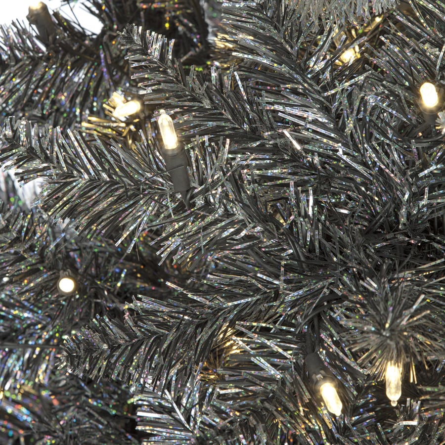 7'6"Hx50"W Tinsel Ombre Artificial Christmas Tree, LED Pre-Lit -Black/Silver/White - Image 3