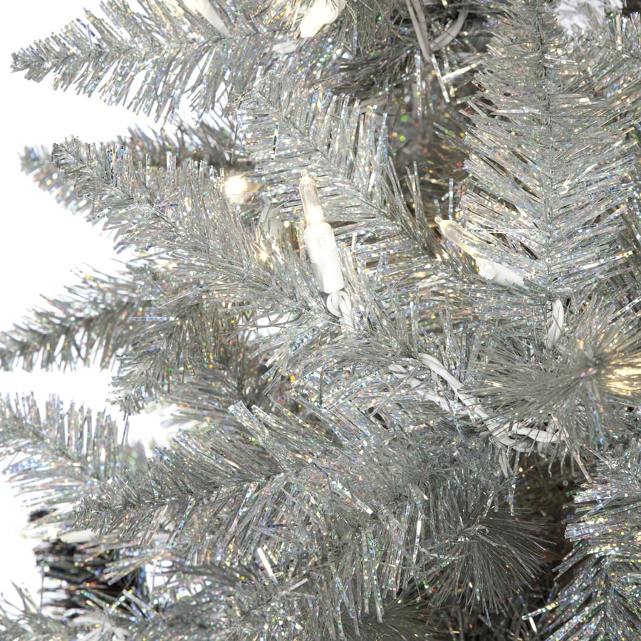 7'6"Hx50"W Tinsel Ombre Artificial Christmas Tree, LED Pre-Lit -Black/Silver/White - Image 5