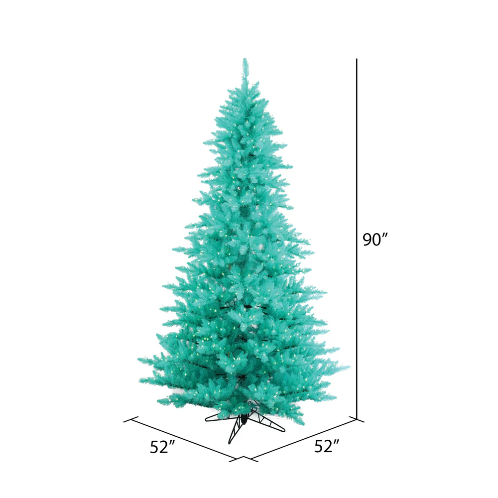 7'6"Hx52"W Fir Artificial Christmas Tree, LED Pre-Lit (Aqua) -Aqua - Image 2
