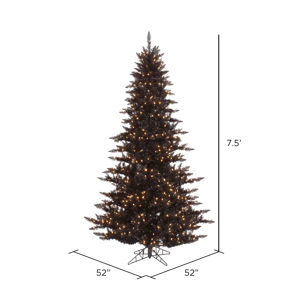 7'6"Hx52"W Fir Artificial Christmas Tree, LED Pre-Lit -Black - Image 2