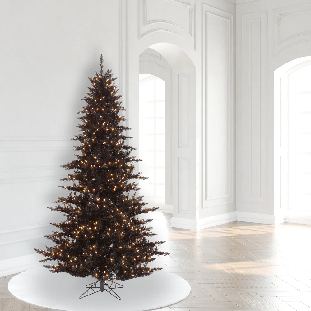 7'6"Hx52"W Fir Artificial Christmas Tree, LED Pre-Lit -Black - Image 3