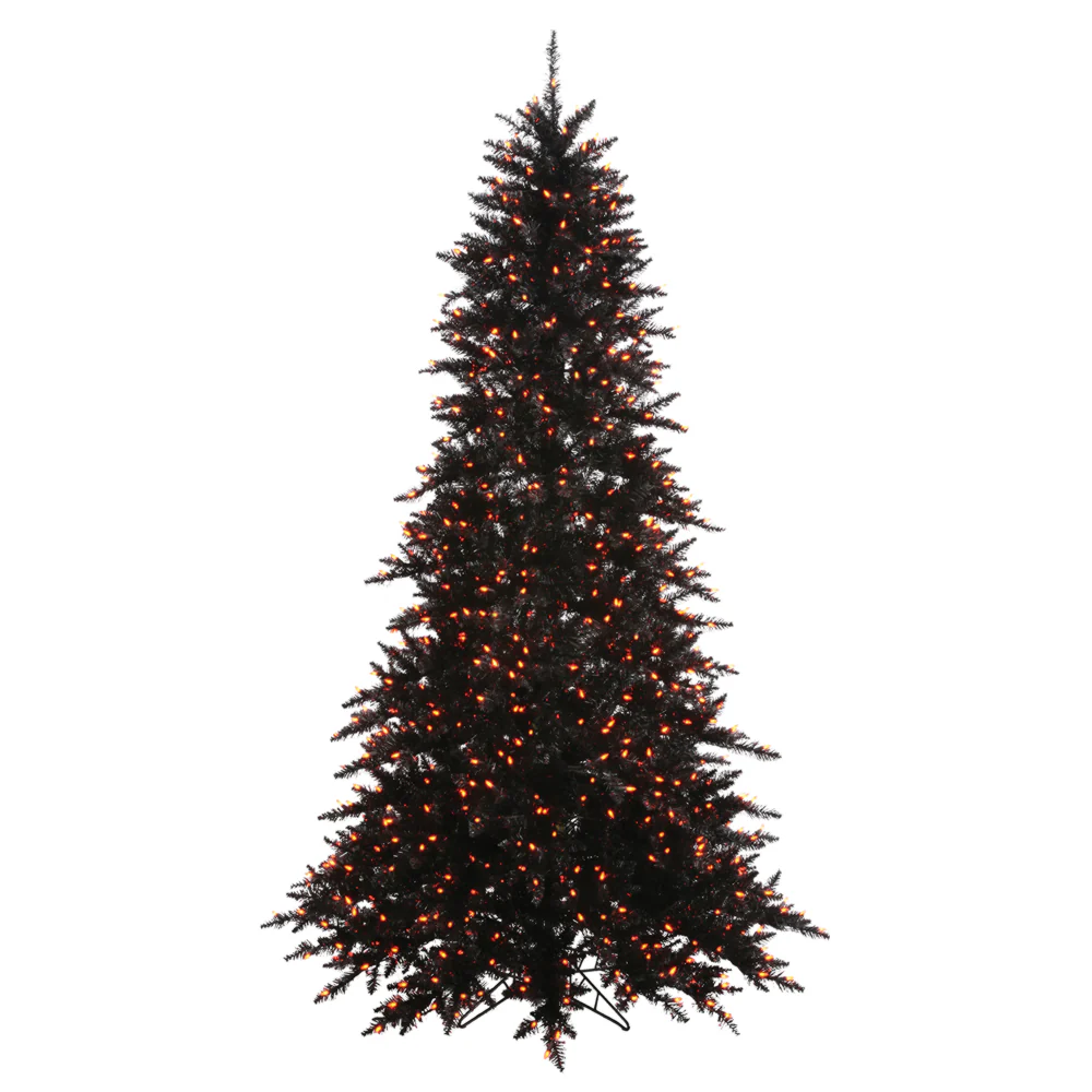 7'6"Hx52"W Fir Artificial Christmas Tree, LED Pre-Lit (Orange) -Black