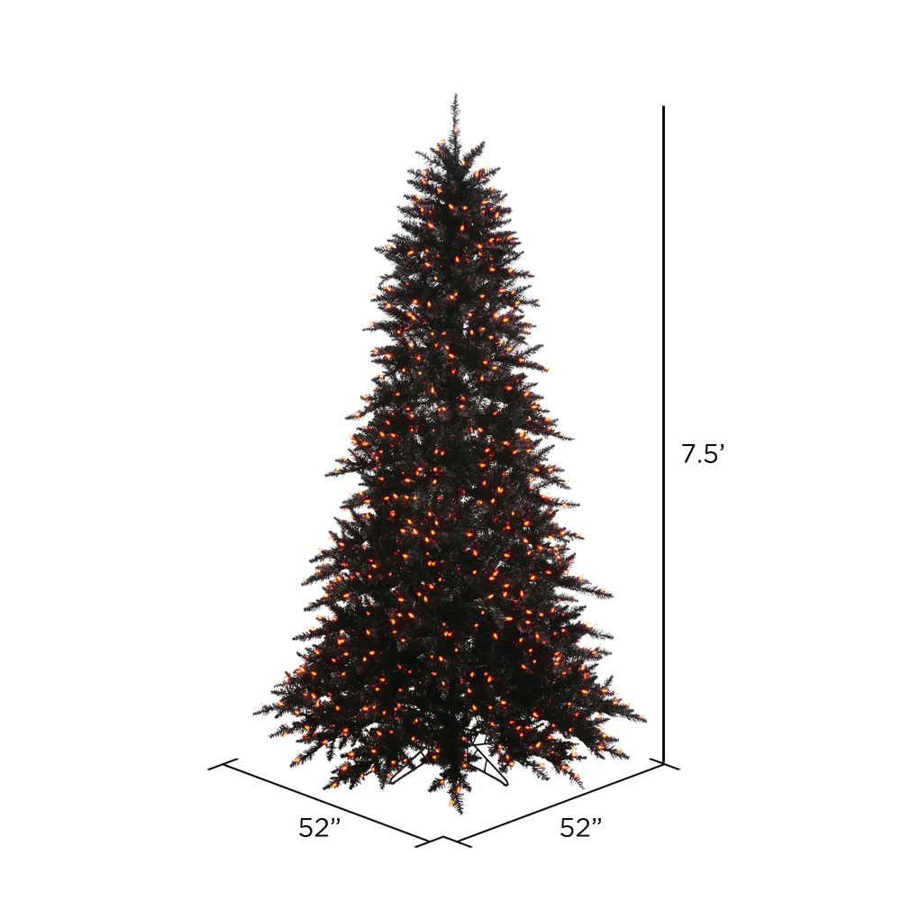 7'6"Hx52"W Fir Artificial Christmas Tree, LED Pre-Lit (Orange) -Black - Image 2