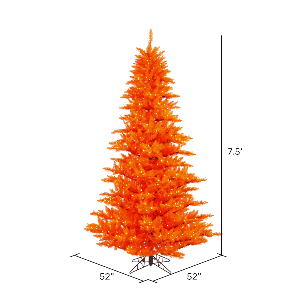 7'6"Hx52"W Fir Artificial Christmas Tree, LED Pre-Lit (Orange) -Orange - Image 2
