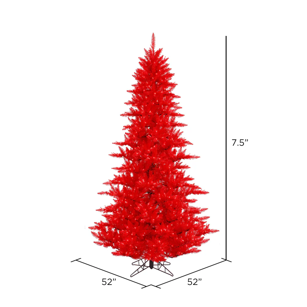 7'6"Hx52"W Fir Artificial Christmas Tree, LED Pre-Lit (Red) -Red - Image 2