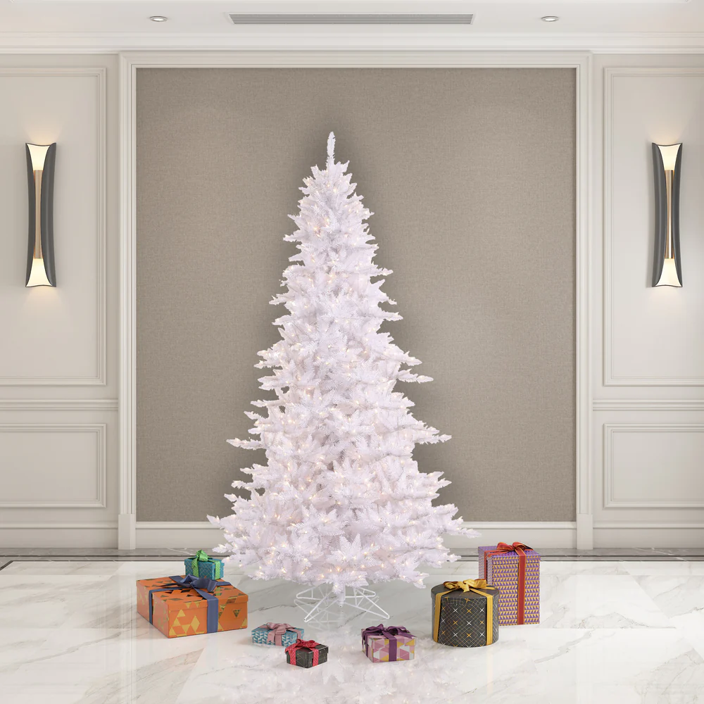 7'6"Hx52"W Fir Artificial Christmas Tree, LED Pre-Lit -White - Image 3