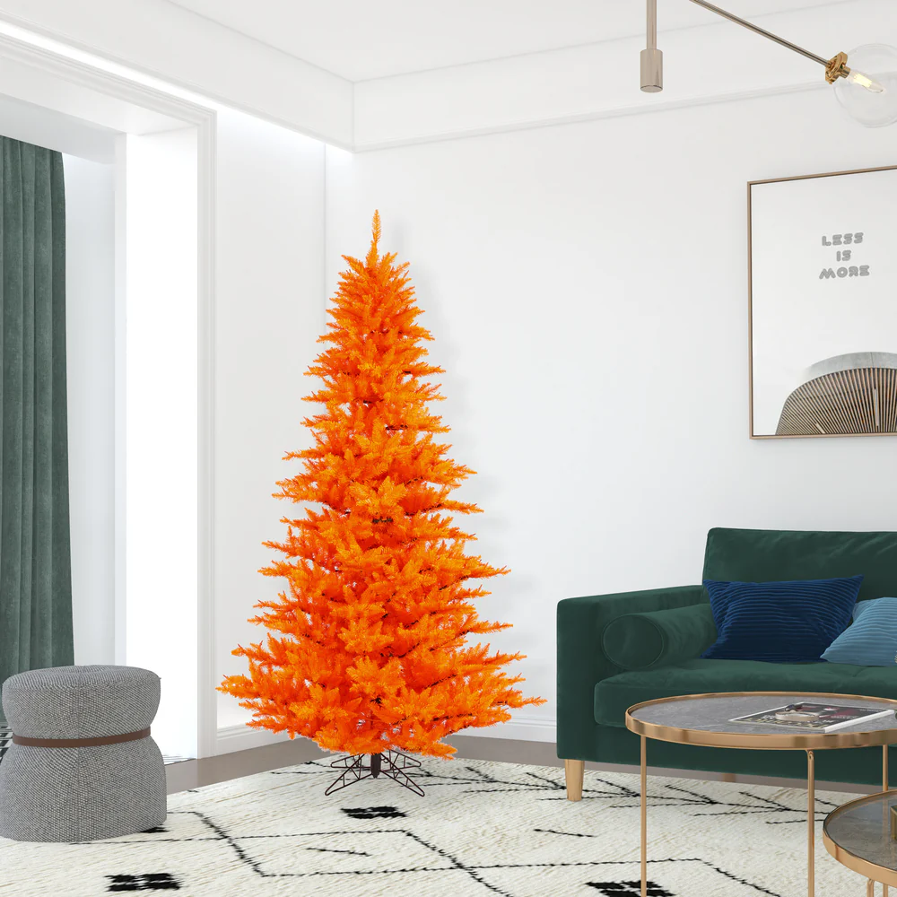 7'6"Hx52"W Fir Artificial Christmas Tree, Unlit -Orange - Image 4