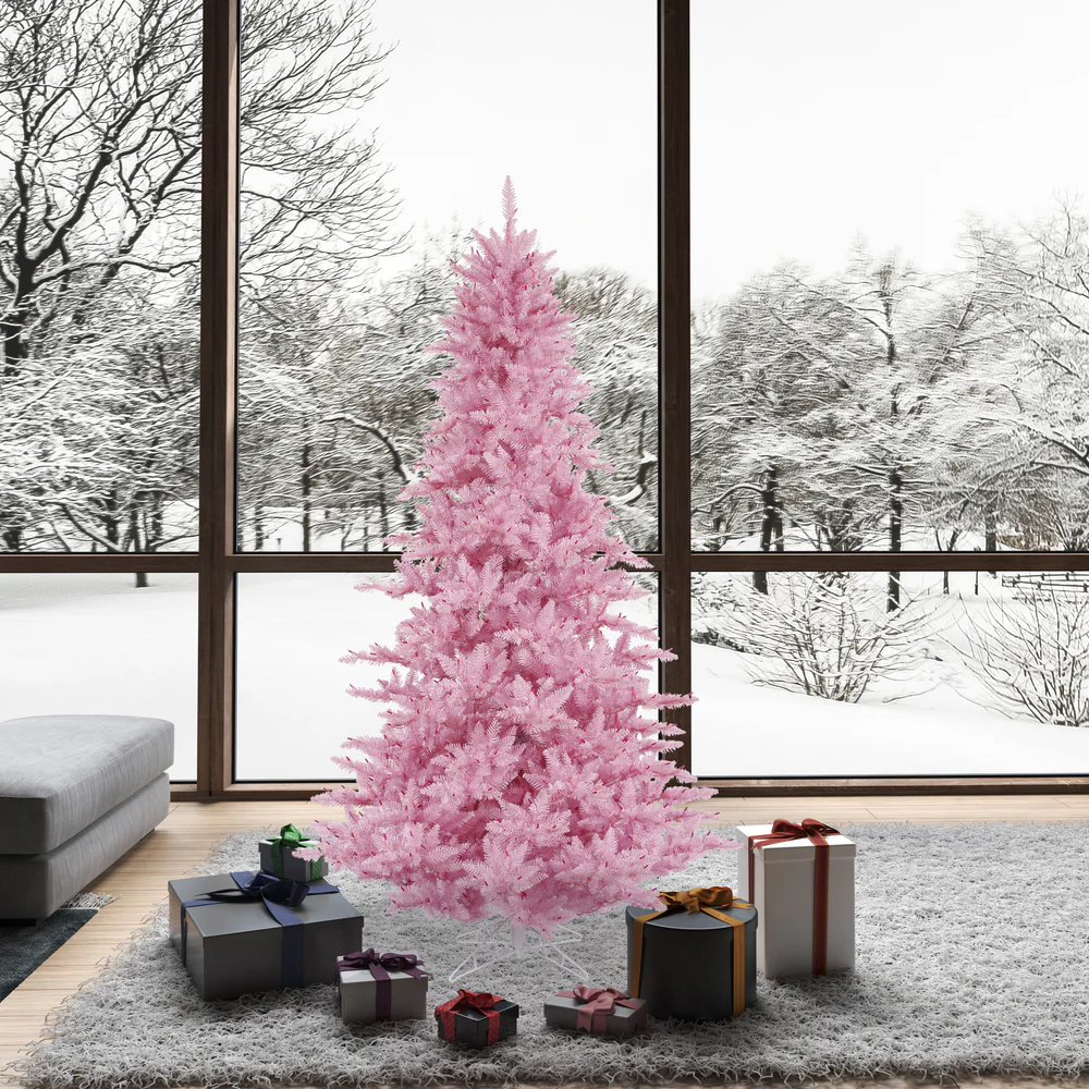 7'6"Hx52"W Fir Artificial Christmas Tree, Unlit -Pink - Image 4