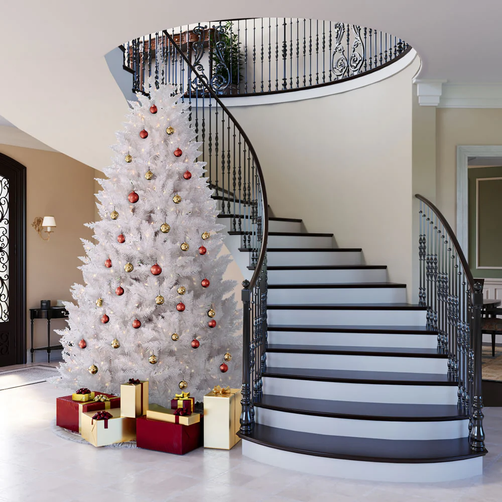 7'6"Hx52"W Sparkle White Spruce Artificial Christmas Tree, LED Pre-Lit -White - Image 5