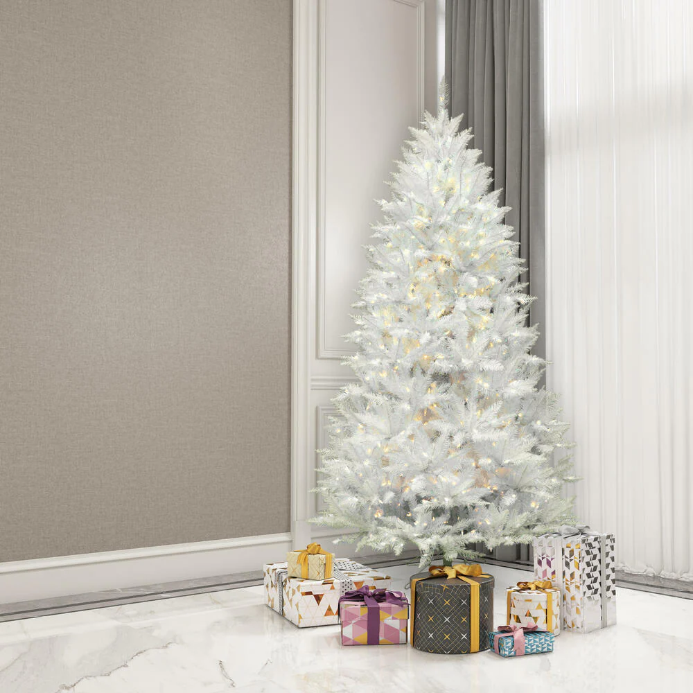 7'6"Hx52"W Sparkle White Spruce Artificial Christmas Tree, LED Pre-Lit -White - Image 6