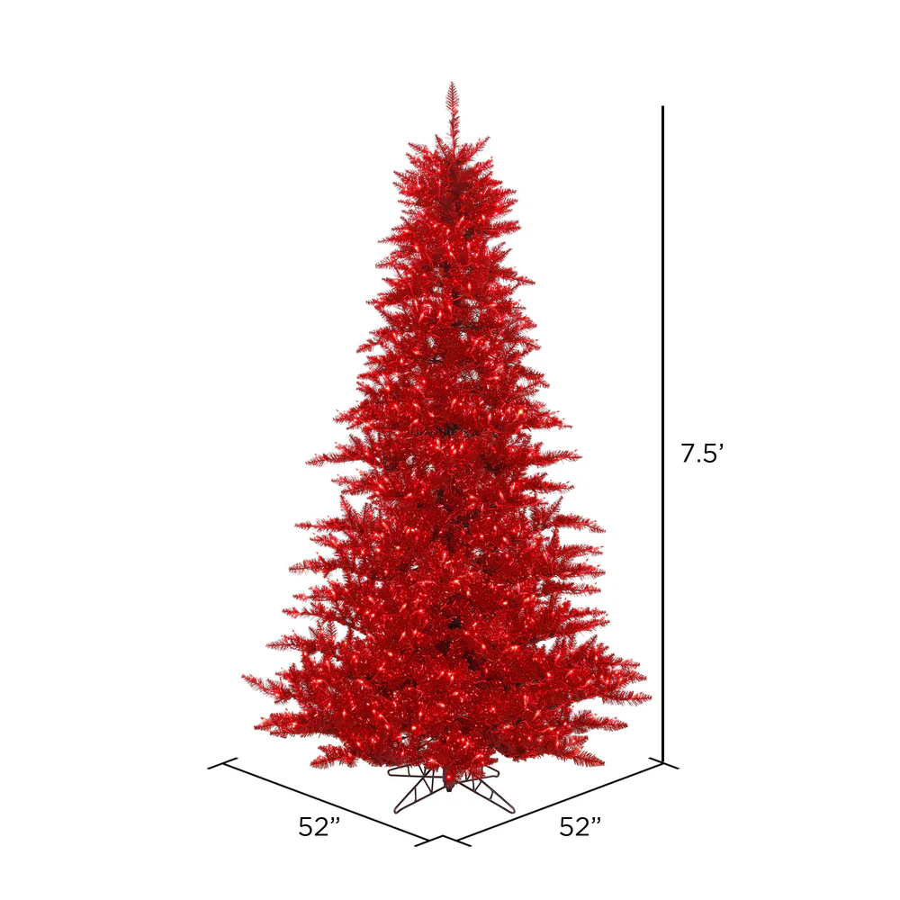 7'6"Hx52"W Tinsel Fir Artificial Christmas Tree, LED Pre-Lit (Red) -Red - Image 2