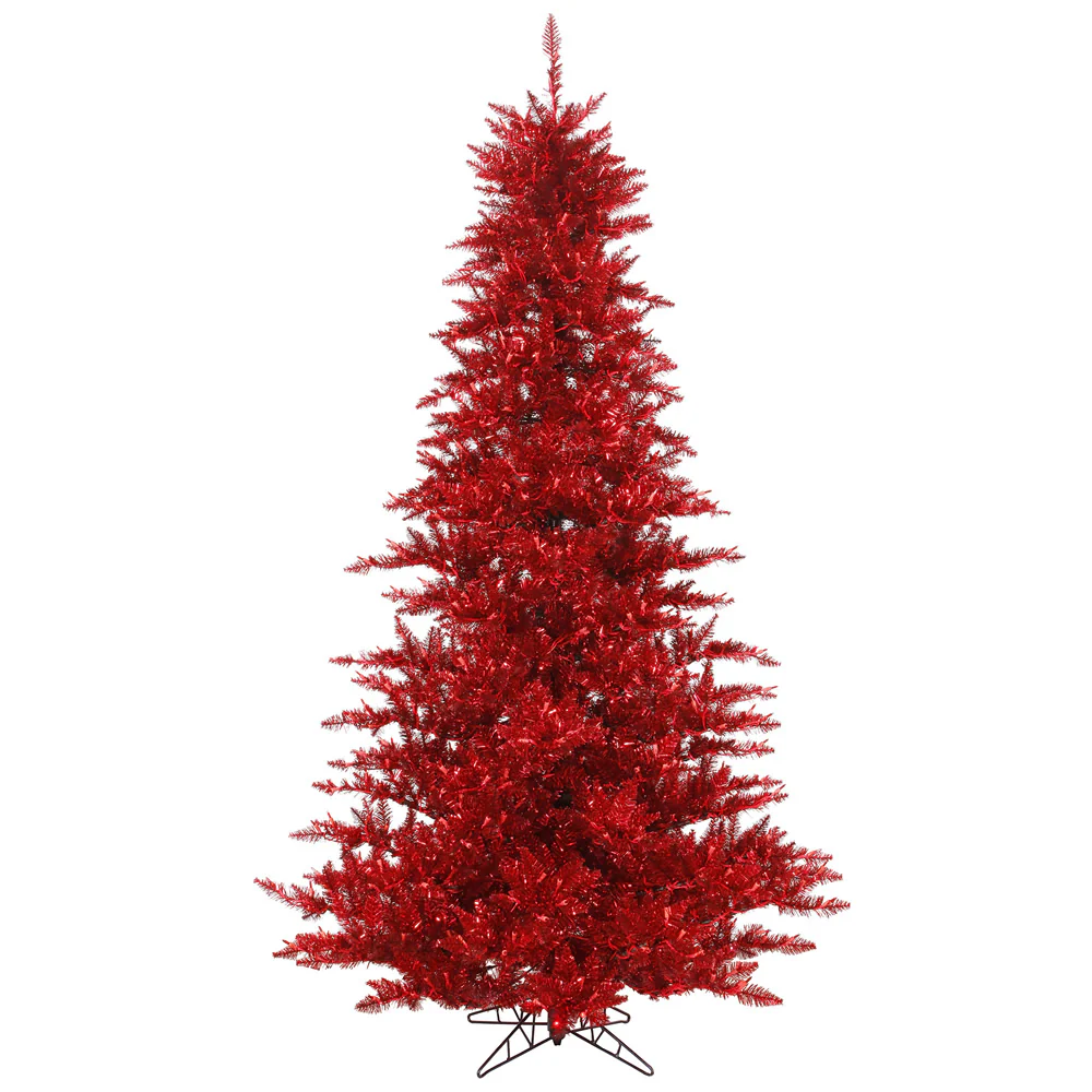 7'6"Hx52"W Tinsel Fir Artificial Christmas Tree, Unlit -Red