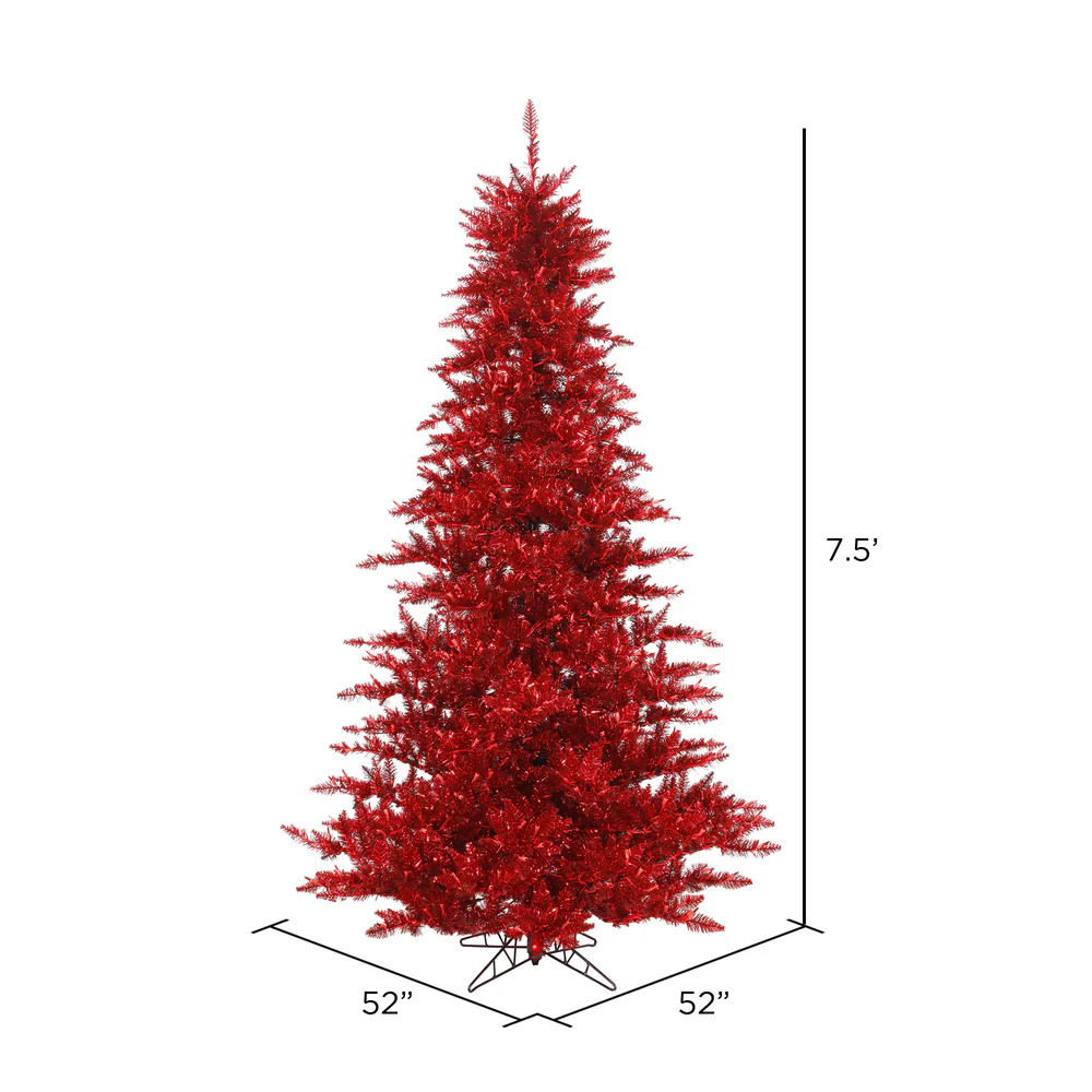 7'6"Hx52"W Tinsel Fir Artificial Christmas Tree, Unlit -Red - Image 2