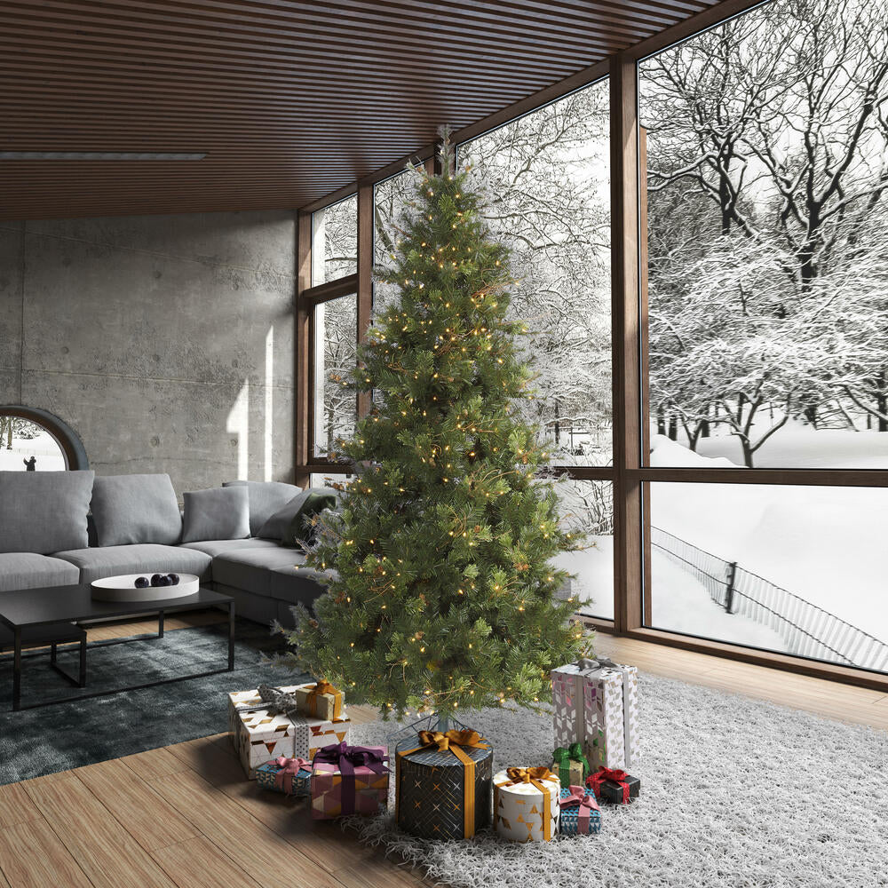 7'6"Hx54"W Slim Mixed Country Artificial Christmas Tree w/Pinecone & Grapevine, LED Pre-Lit -Green/Brown - Image 5