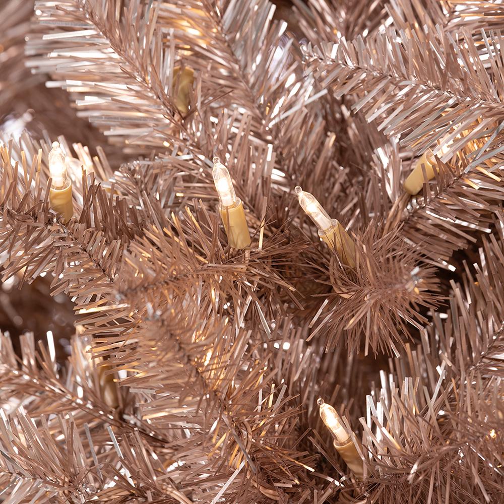 7'6"Hx54"W Tinsel Artificial Christmas Tree, LED Pre-Lit -Rose Gold - Image 4